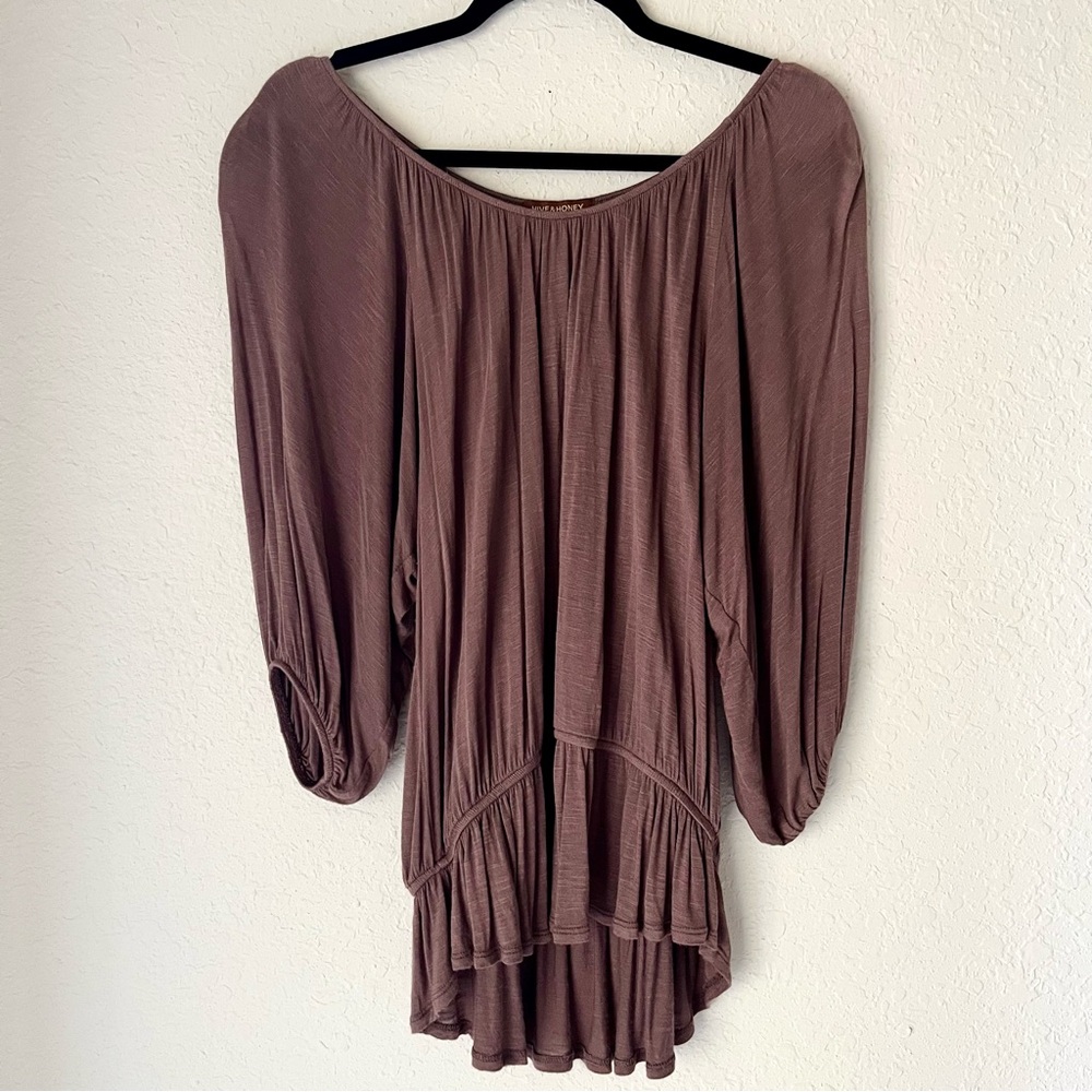 Hive & Honey x Nordstrom Boho Peasant Prairie Peplum Top 3/4 Balloon Sleeve USA